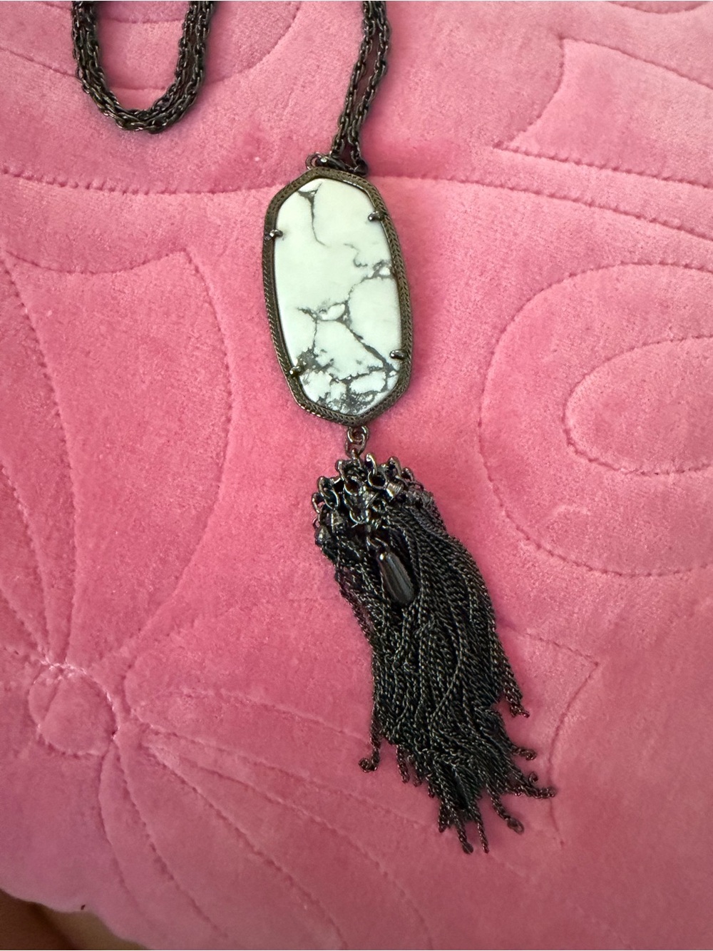 Kendra Scott White Howlite Pendant Necklace with Black Tassel